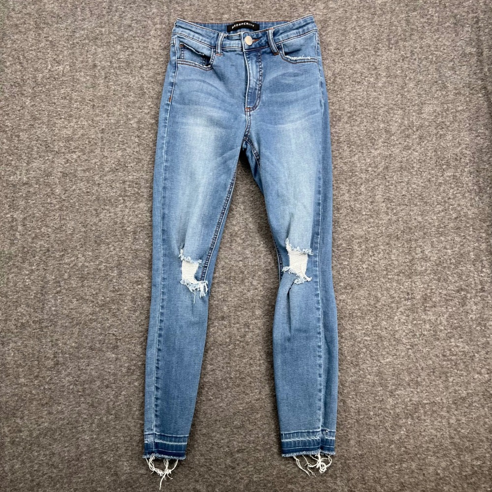 Prosperity Denim Womens High Rise Distressed Skinny Jeans Blue Raw Hem Size 26